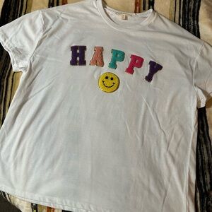 White 'HAPPY' Smiley Graphic Tee - Women